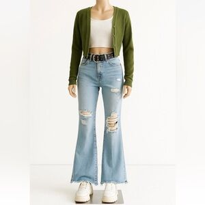 American Eagle Size 6 Distressed Flare Jeans Light Wash Y2K 90s